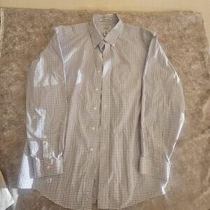 LL Bean Shirt Mens Size L White Black Blue Plaid Button Up Long Sleeve Casual